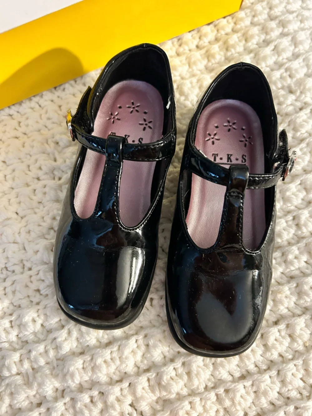 audrey Black Patent T-Strap Mary Janes with Pink Insole - Picture 2 of 13